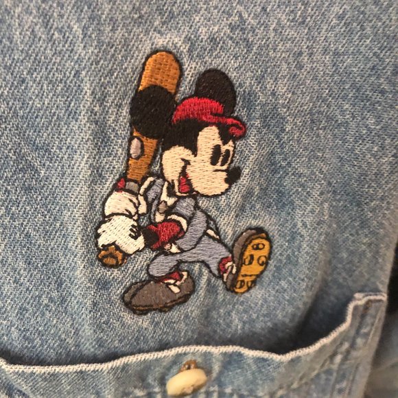 Mickey Mouse Gear Denim Long Sleeve Button Up Mens - Picture 1 of 11